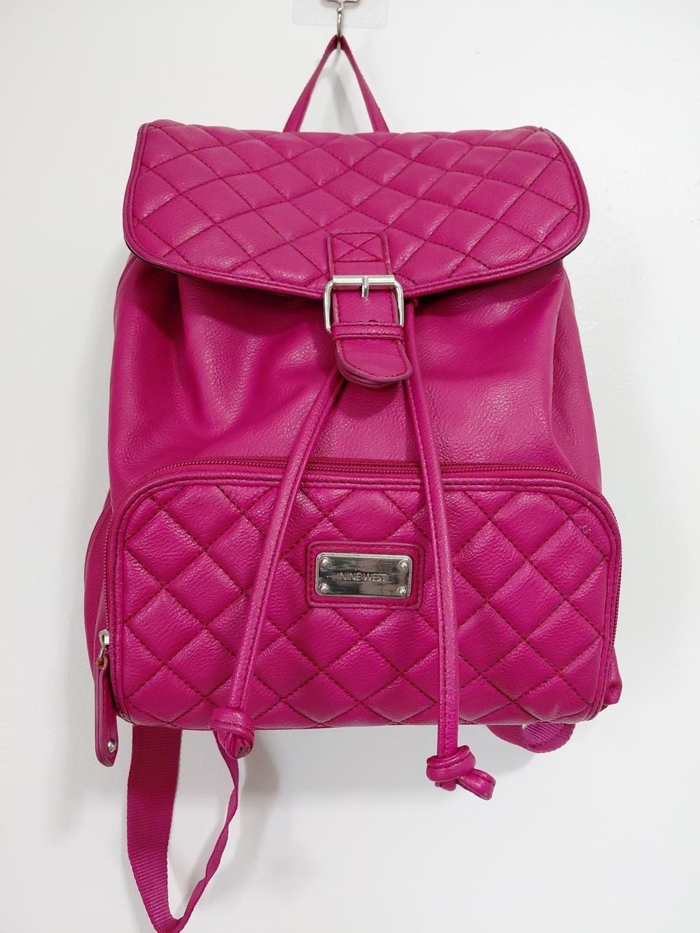 Nine West Pink Quilted Drawstring Backpack